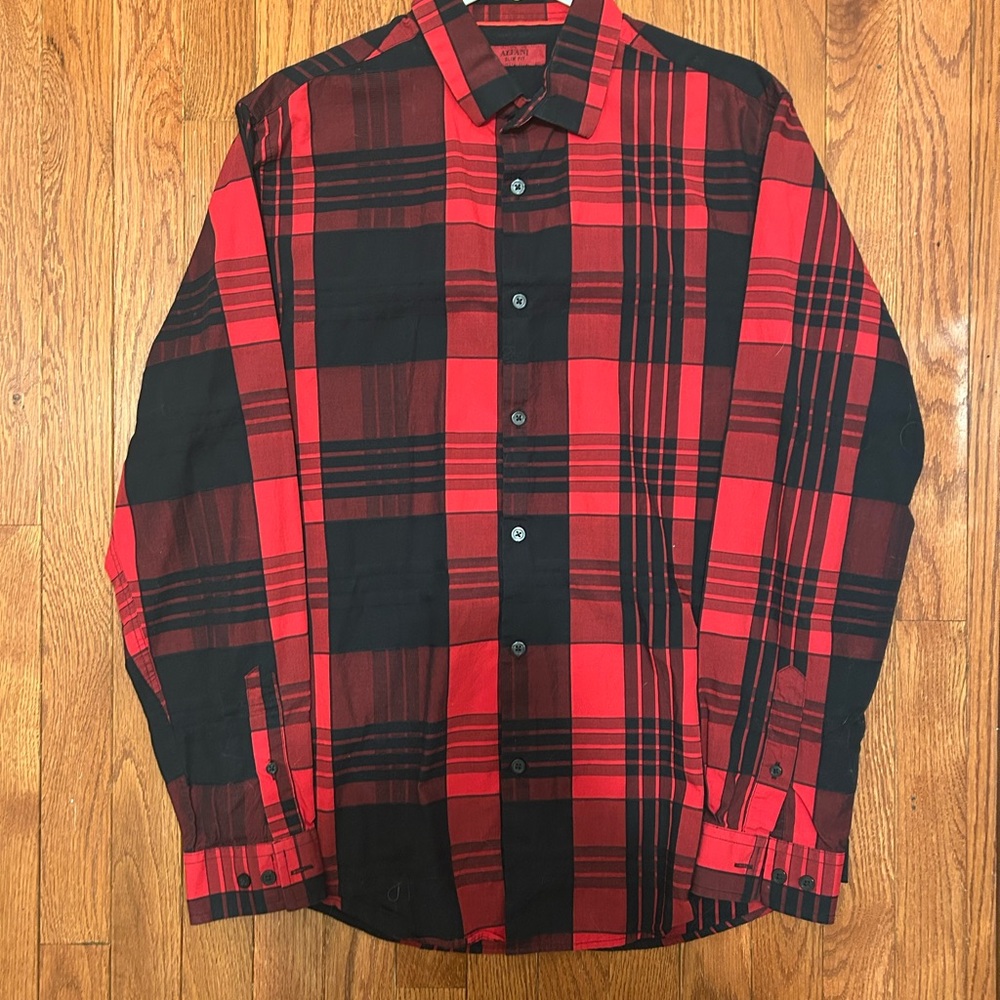Alfani Red and Black Plaid Casual Shirt